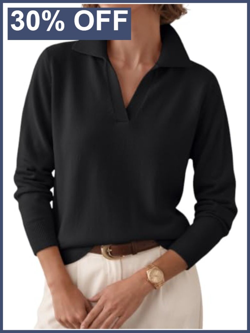 Womens Polo V Neck Lightweight Knit Sweater Dressy Casual Fall Pullover